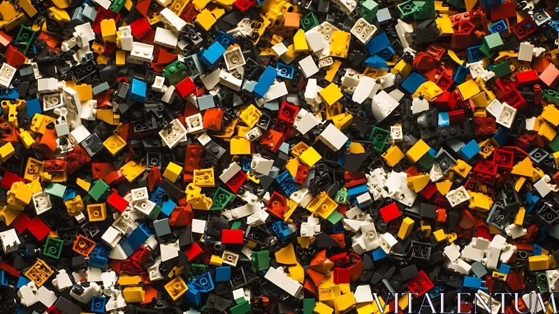 Loose plastic building bricks fill frame in dense random pile