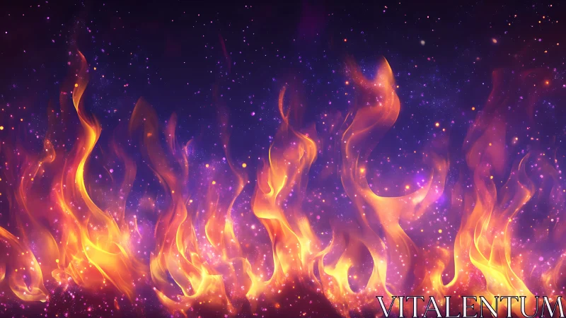 Ethereal Fire Phenomenon with Luminescent Particle Dispersion Against Dark Purple Void