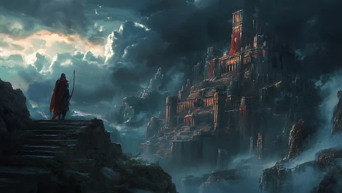 Epic digital painting of lone ranger before storm citadel.