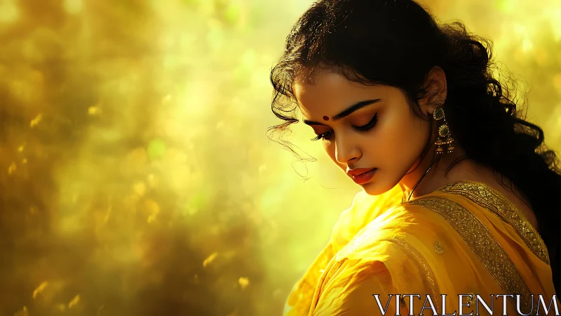 Golden sunlight gently embraces a woman in quiet reflection