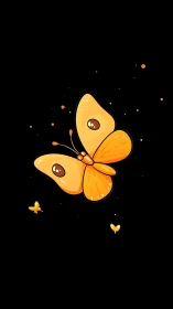 Gentle golden butterfly drifting softly through night sky.