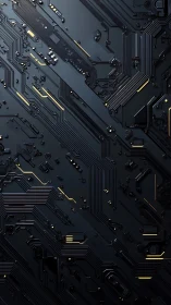 Midnight circuitry rivers with molten gold data veins glow.