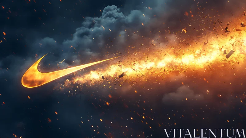 Nike Swoosh Logo in Fiery Explosion Effect.