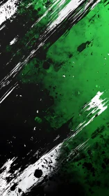 Diagonal green, black and white paint streaks intersect boldly