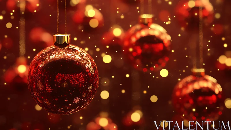 Red glass Christmas bauble glows amid golden bokeh lights