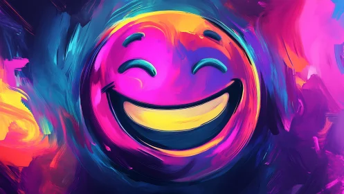 Radiant smiley face swirling through neon painted joy.