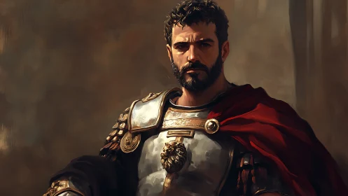 Roman-style armored soldier stands in warm painted light