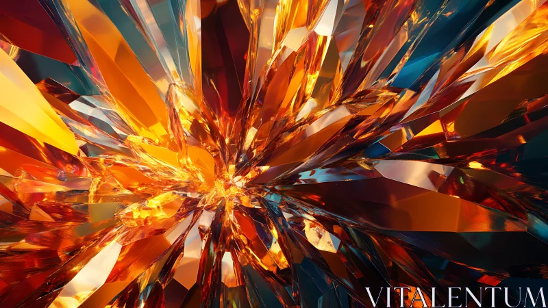 Exploding crystal shards radiate molten orange light