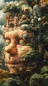 Hybrid mechanical face structure within dense forest setting.