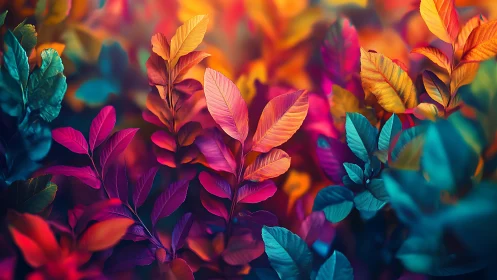 Vivid multicolor foliage with glowing abstract background.