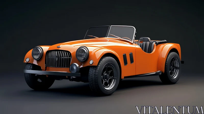 Orange classic-style roadster rendered on dark studio background
