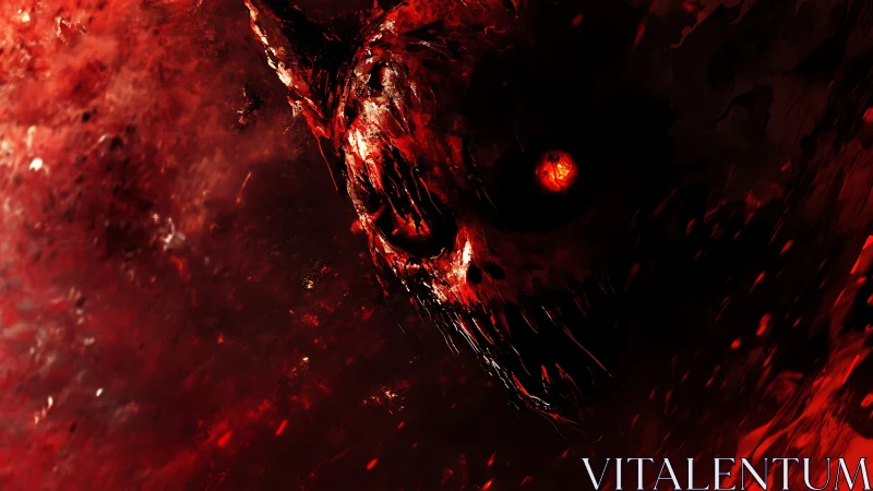 Digital painting of infernal skull entity in crimson void.