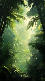 Luminescent Tropical Canopy: Verdant Rainforest Penetrating Sunlit Aperture.