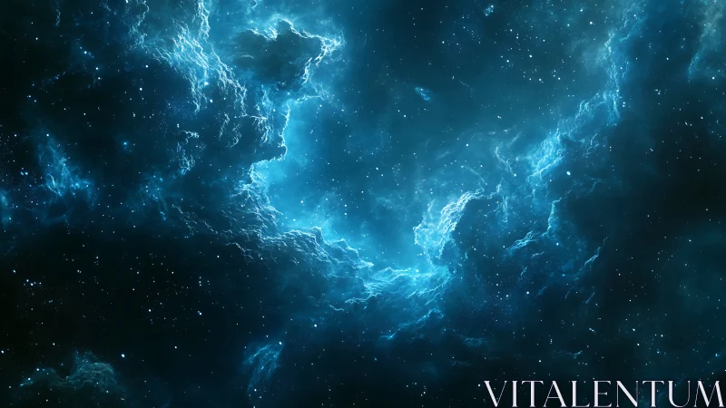 Gentle blue nebula cradling stars in a calm cosmic glow.