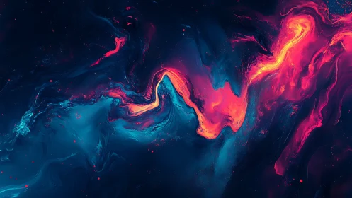 Neon magenta plasma stream in deep cyan fluid nebula field