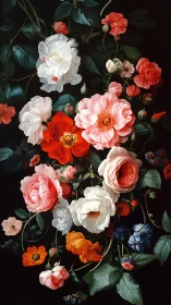 Vibrant Garden Blooms Dance Against Darkness