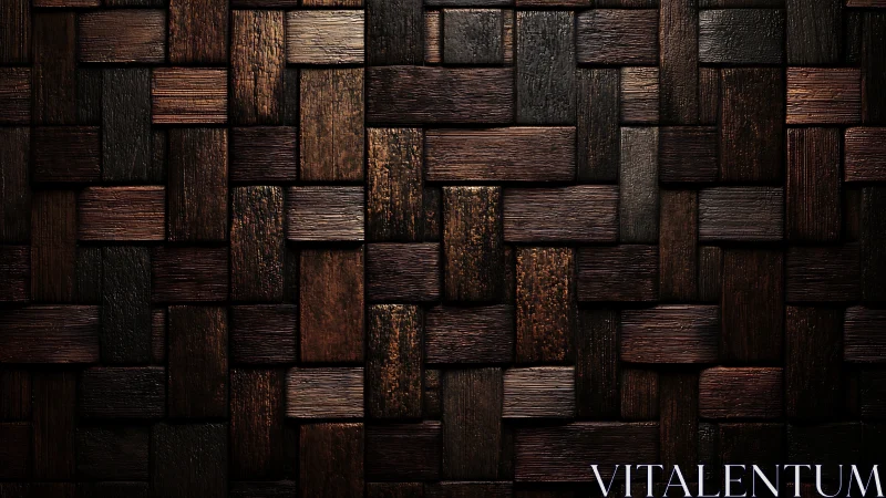 Dark wooden basketweave wall glows with subtle warm light