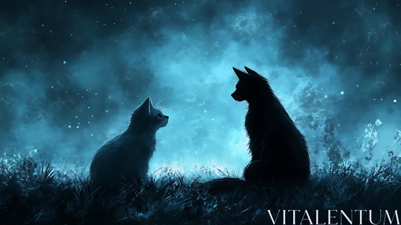 Moonlit Prophecy: Two Wolves Contemplate Their Cosmic Destiny