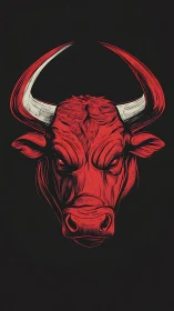 Vector bull head illustration with bold linear detailing.