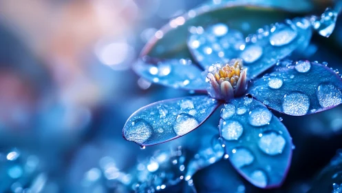 Aquatic Bloom with Dew Droplets. Macro Photography Composition.