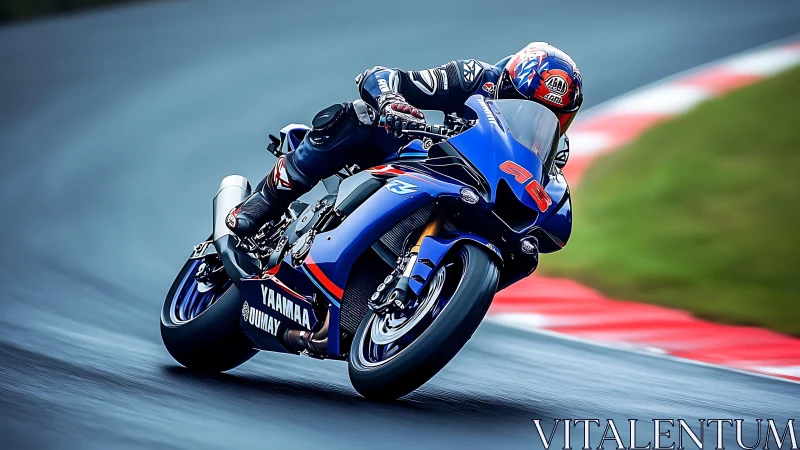Motorcycle racer leaning into high-speed circuit corner.