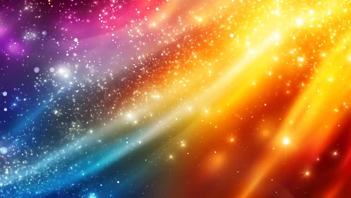 Multicolor stellar nebula field with diagonal light streaks