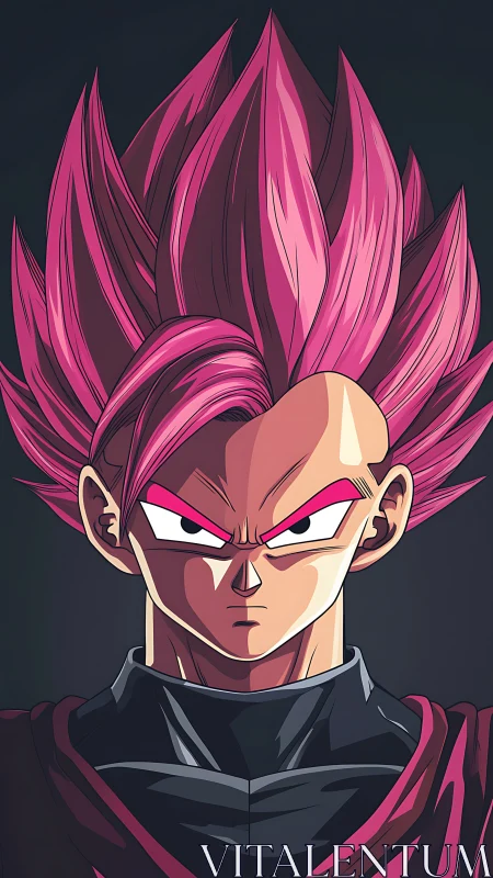 Intense pink haired anime warrior in frontal portrait.