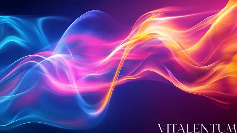 Glowing neon waves drift gently across a deep twilight sky