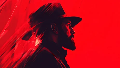 Crimson shadow of a quiet wanderer in profile view.