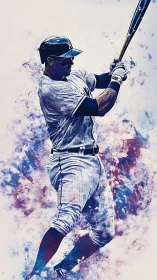 Dynamic baseball batter rendered with watercolor particle dispersion