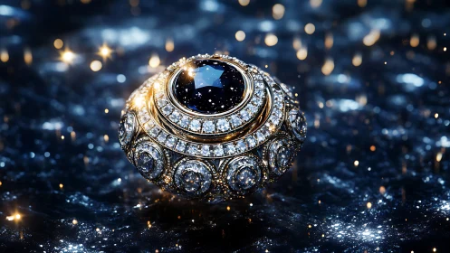Jeweled cosmic orb with black diamond center on sparkles.