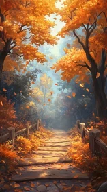 Sunlit autumn forest path inviting a slow, dreamy wander.