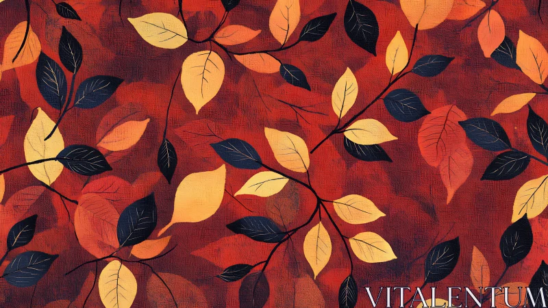 Layered autumn foliage pattern shows textured painted leaves