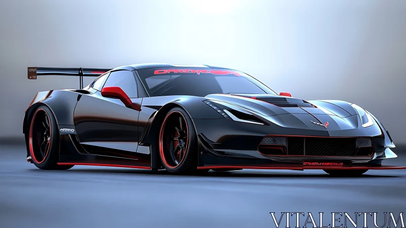 Low-angle view shows a modified black and red racing coupe