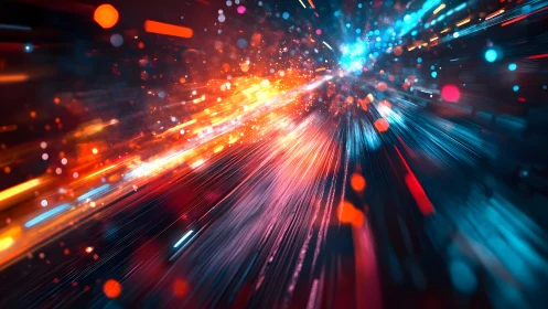 Futuristic light speed burst with vibrant neon streaks, digital art.
