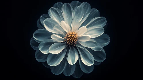 Dahlia specimen with layered petals and golden center detail.