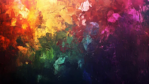 Vibrant Abstract Oil Painting with Rich Colorful Brush Strokes.