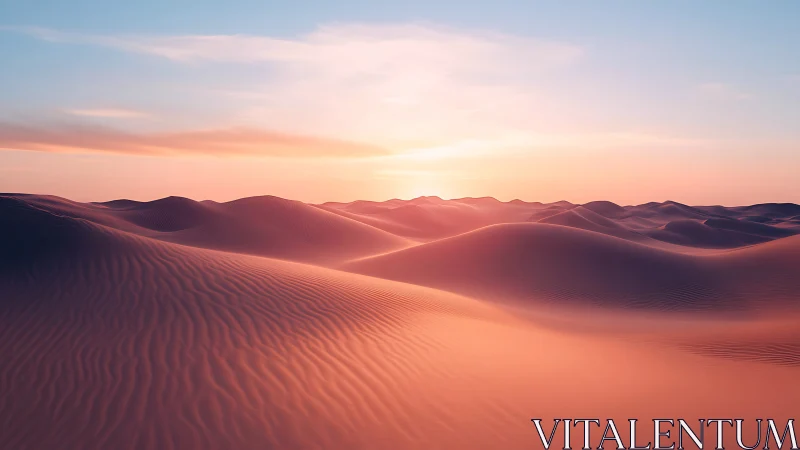 Soft desert dunes glow gently in a pastel evening light