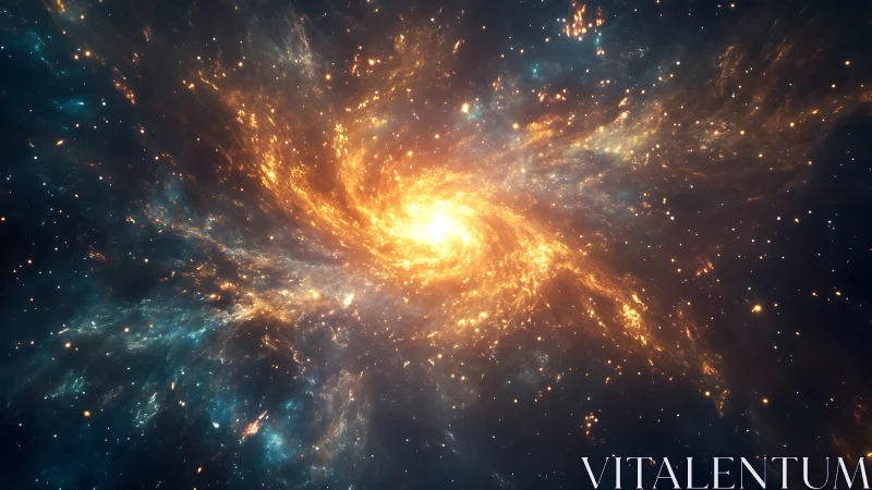 Spiral starburst galaxy core with luminous nebular filaments