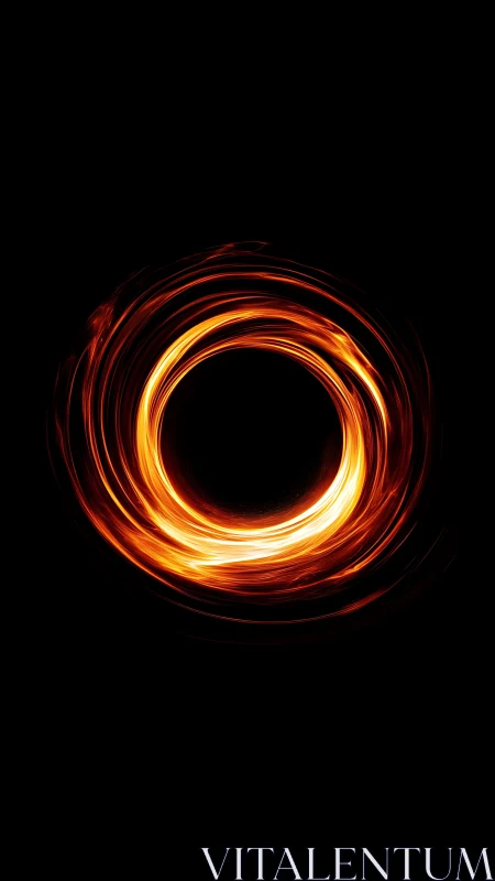 Fiery circular light trail forms ring on solid black background