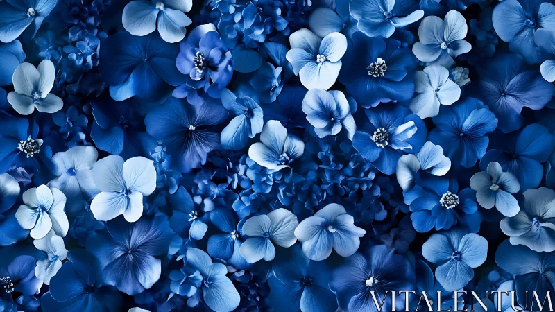 Blue Floral Abundance: Monochromatic Botanical Composition.