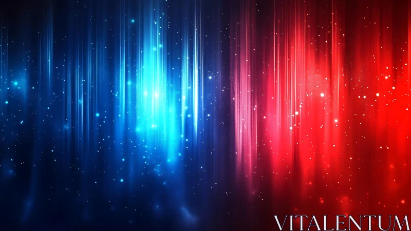 Vibrant Blue and Red Vertical Light Streaks Digital Abstract Art.