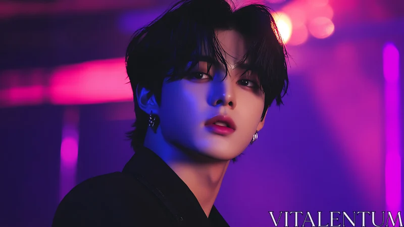 Portrait of young person in neon lighting environment.