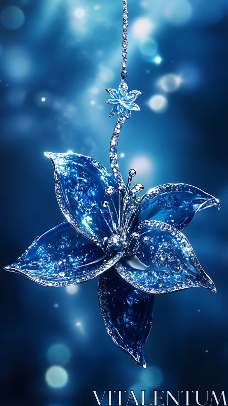 Sapphire starlight lily pendant adrift in midnight shimmer.