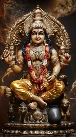 Highly detailed golden deity statue with intricate ornamental carvings