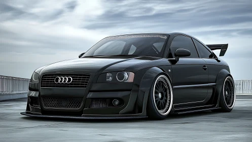 Widebody black sports coupe rendered in aggressive stance.