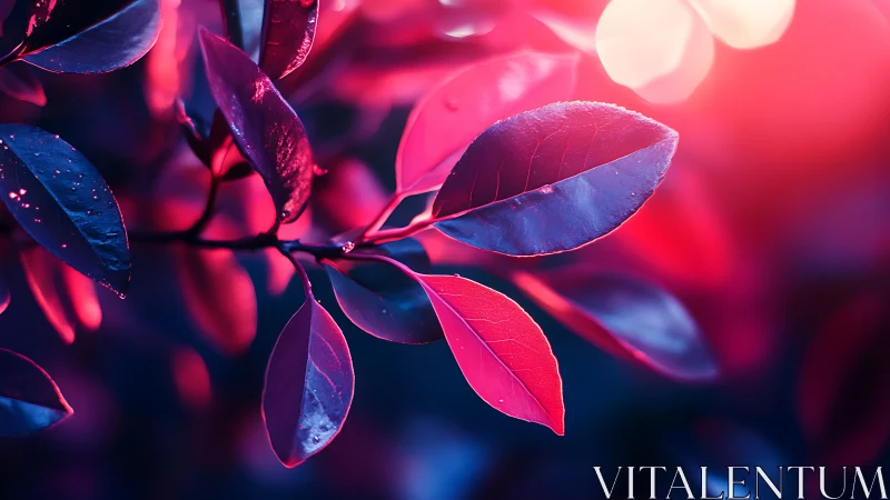 Neon kissed leaves glowing in dreamy twilight colors.