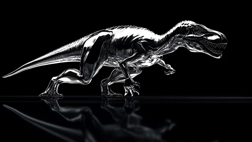 Chrome raptor storms across a mirror-black prehistoric void.