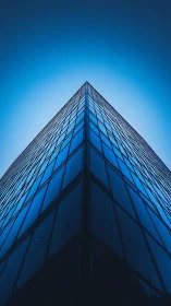 Glass apex rising into a neon-blue corporate daydream.