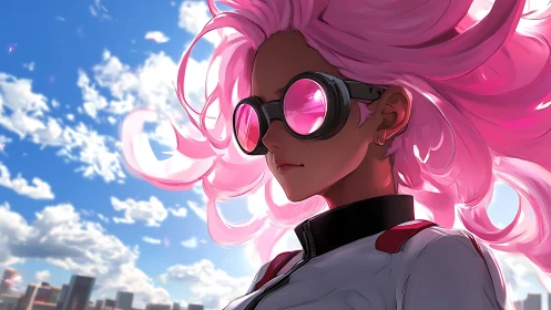 Skybound rebel studies the horizon through rose neon lenses